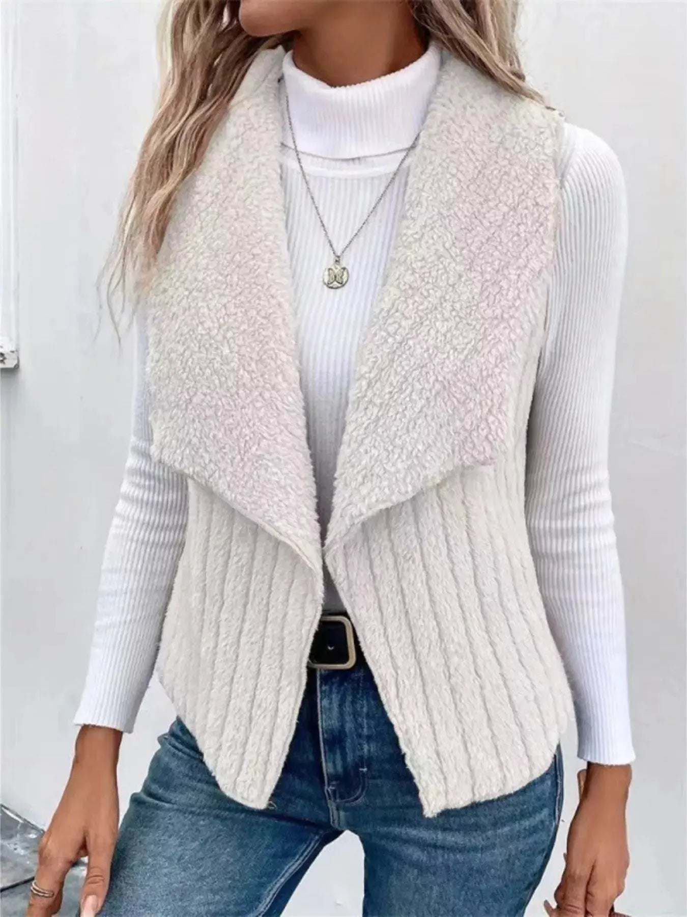 Cozy Fleece Open Front Vest Coat - Charmdeals