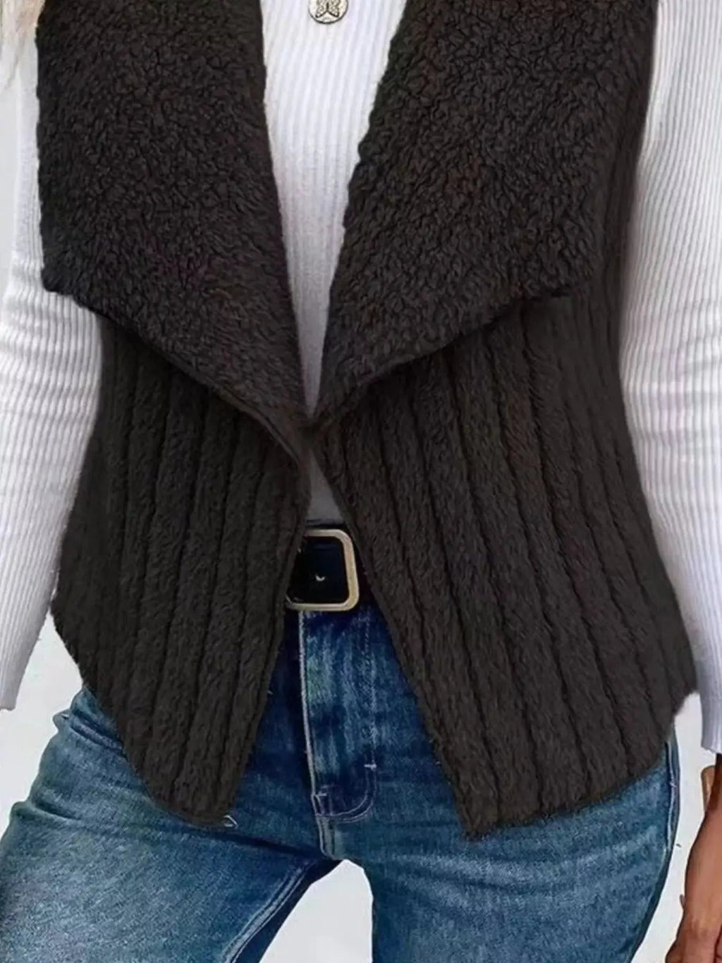Cozy Fleece Open Front Vest Coat - Charmdeals