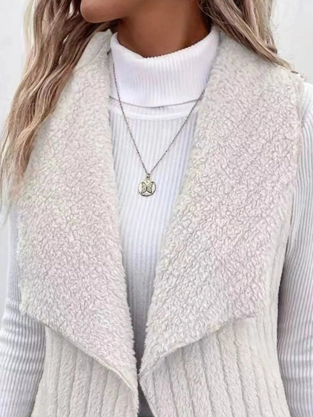 Cozy Fleece Open Front Vest Coat - Charmdeals