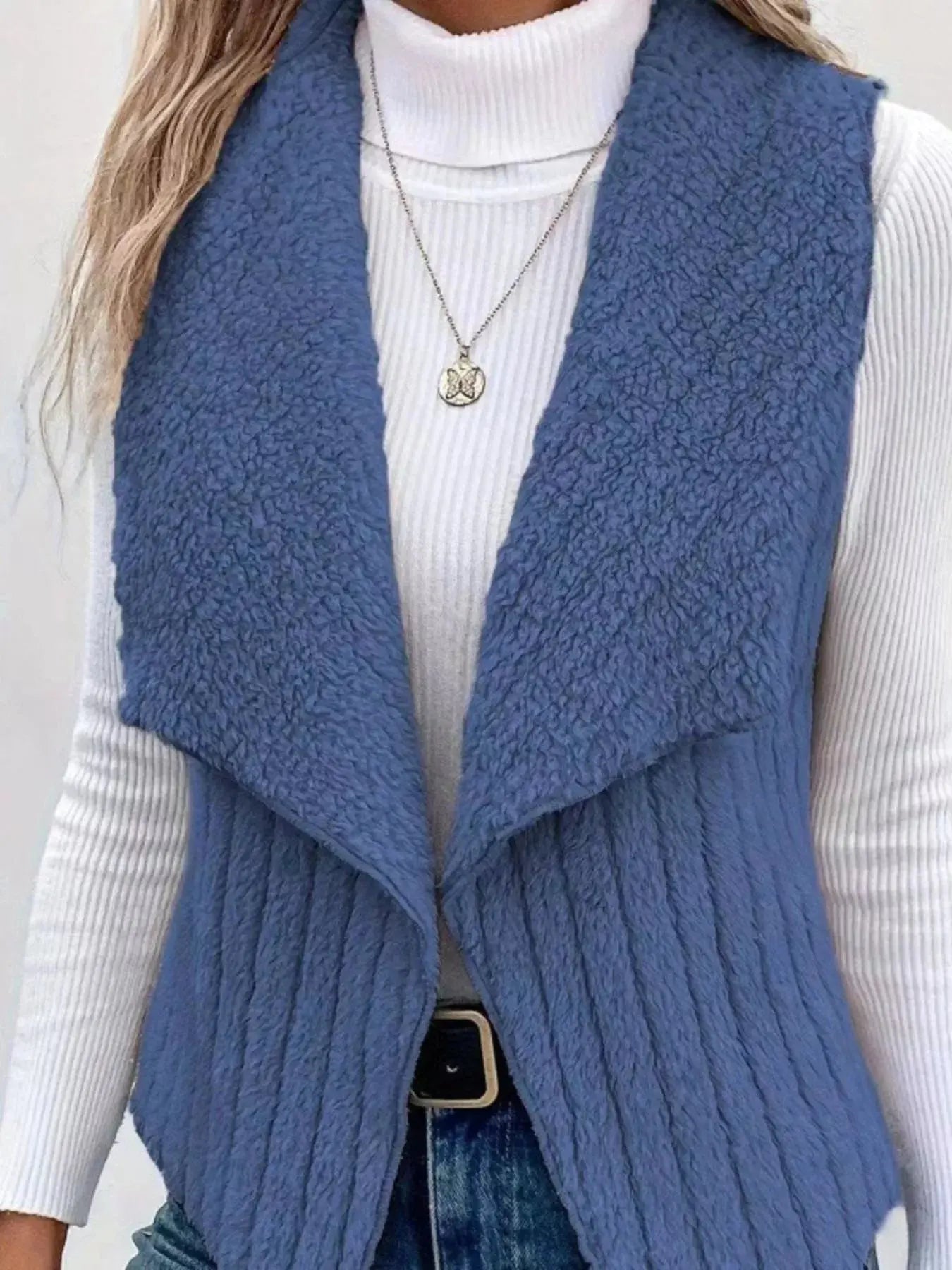 Cozy Fleece Open Front Vest Coat - Charmdeals