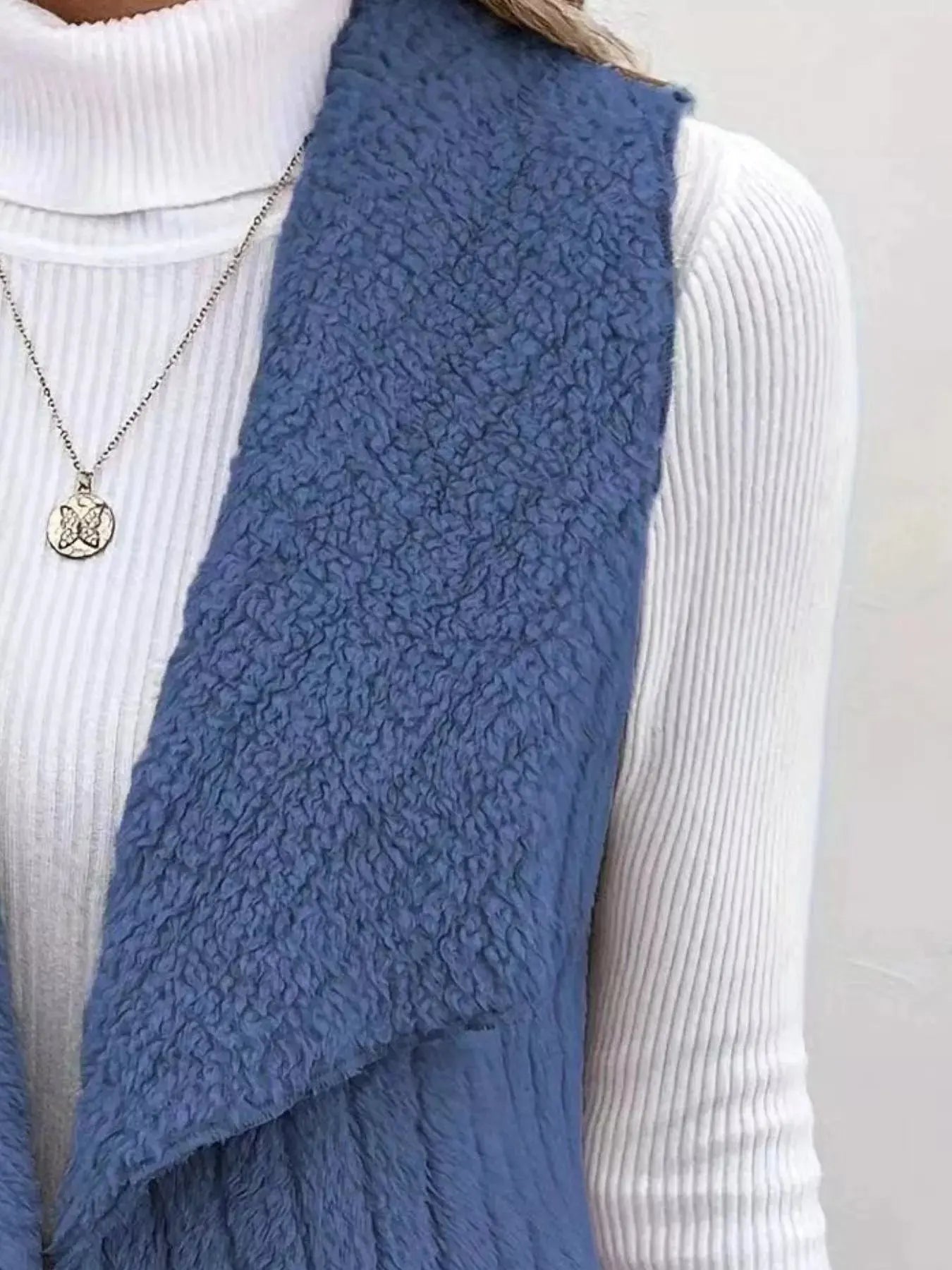 Cozy Fleece Open Front Vest Coat - Charmdeals