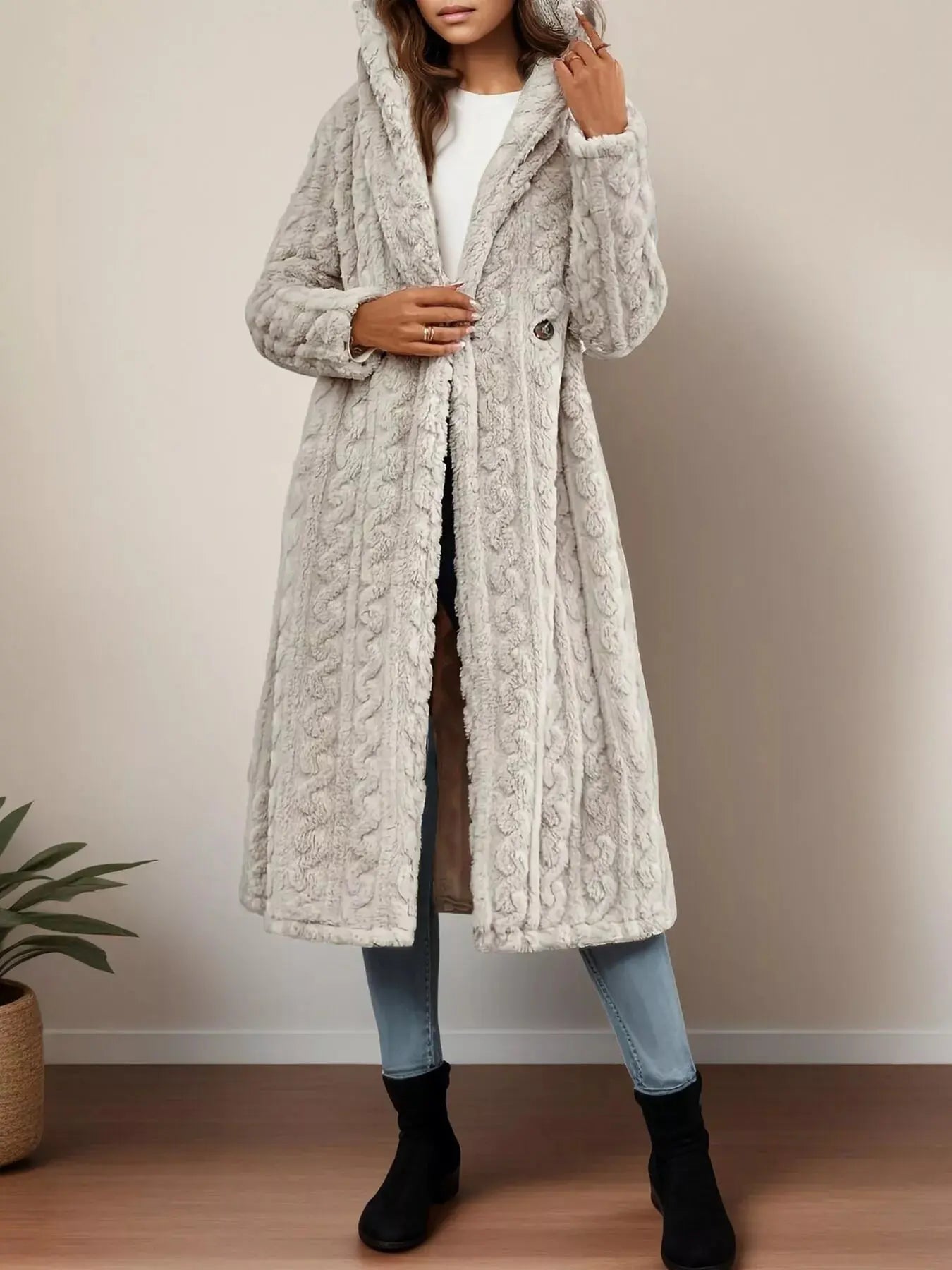 Cozy Hooded Button Up Longline Outerwear - Charmdeals