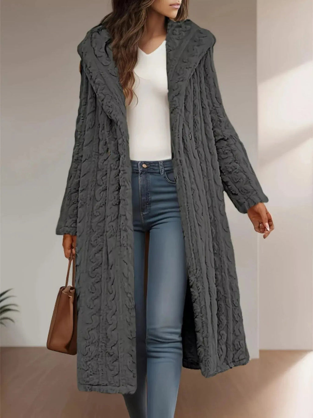 Cozy Hooded Button Up Longline Outerwear - Charmdeals