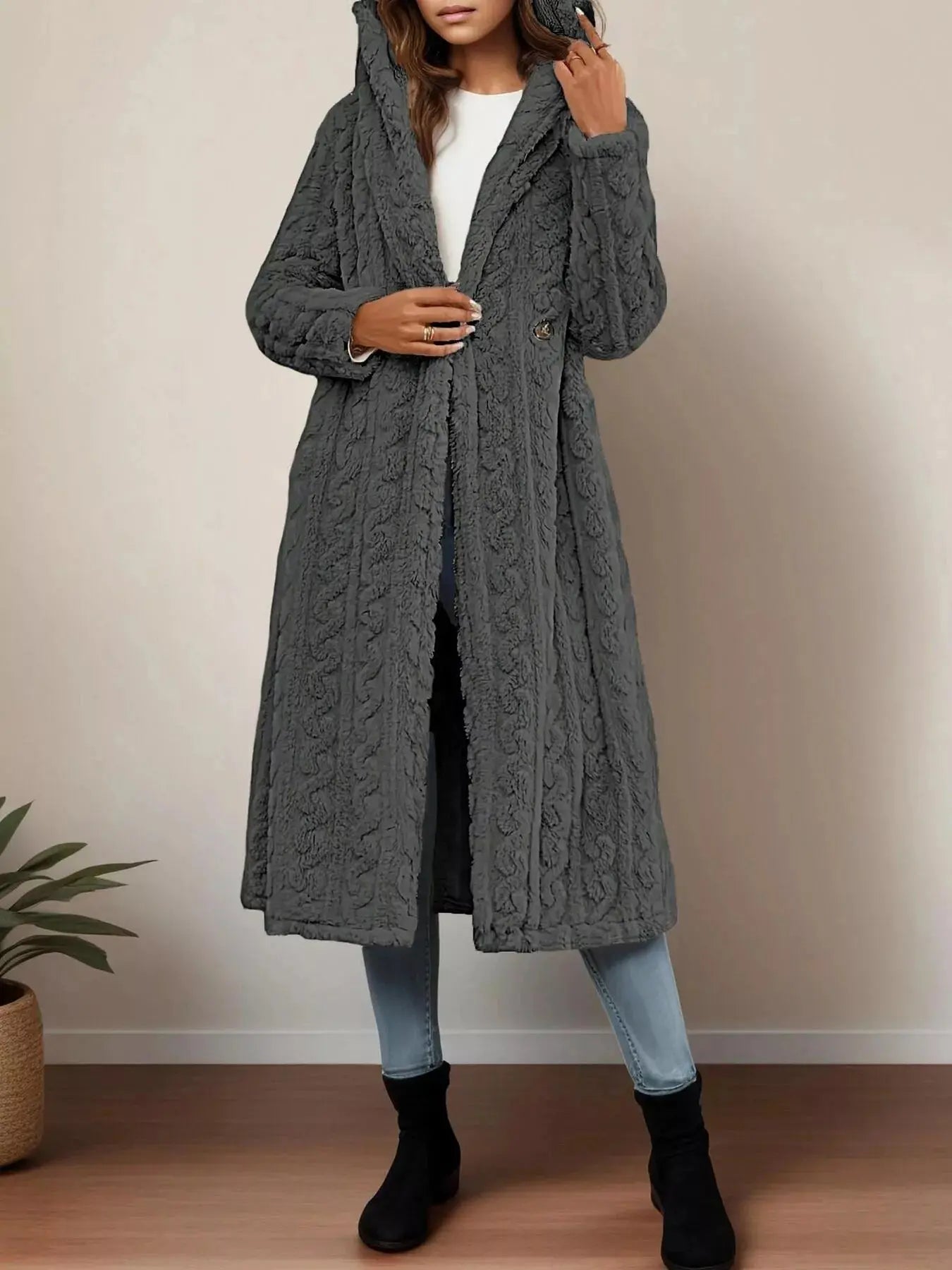 Cozy Hooded Button Up Longline Outerwear - Charmdeals