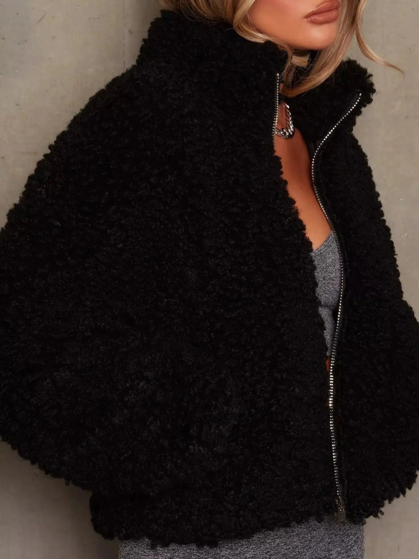 Cozy Zip Up Cropped Sherpa Jacket - Charmdeals