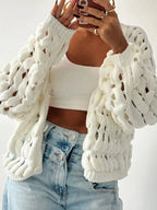 Crochet Button Up Cardigan - Charmdeals