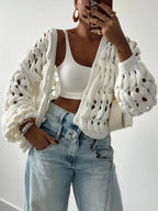 Crochet Button Up Cardigan - Charmdeals