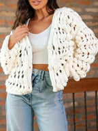 Crochet Button Up Cardigan - Charmdeals