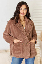 Culture Code Double Breasted Fuzzy Coat - Charmdeals