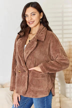 Culture Code Double Breasted Fuzzy Coat - Charmdeals