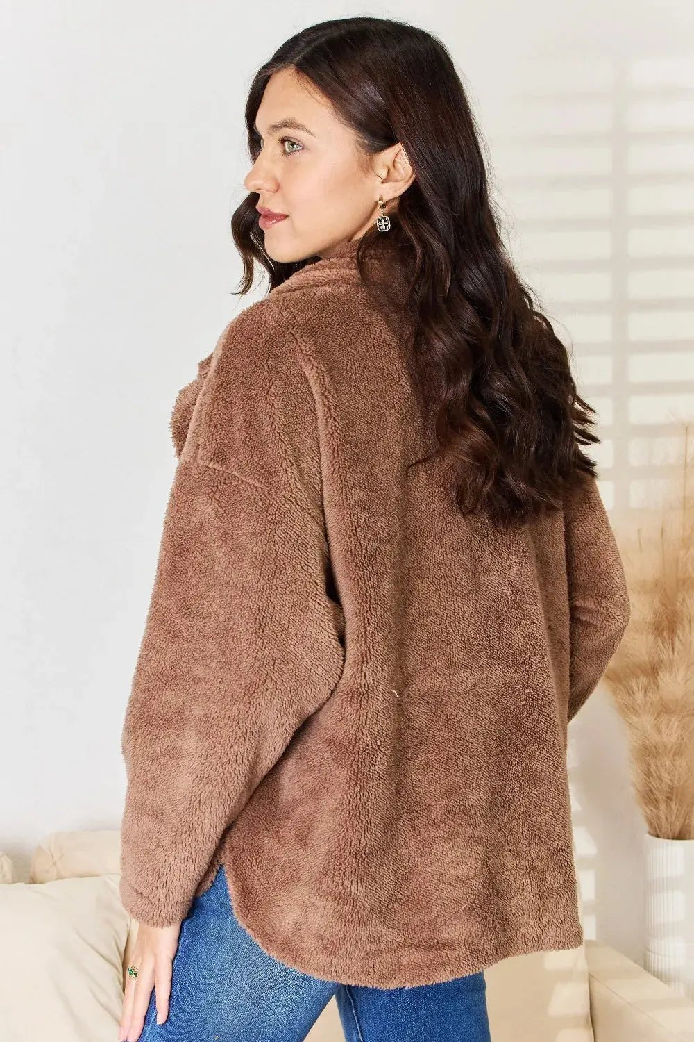Culture Code Double Breasted Fuzzy Coat - Charmdeals