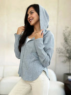 Culture Code Full Size Ribbed Zip Up Drawstring Hooded Jacket - Charmdeals