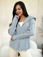 Culture Code Full Size Ribbed Zip Up Drawstring Hooded Jacket - Charmdeals