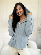 Culture Code Full Size Ribbed Zip Up Drawstring Hooded Jacket - Charmdeals