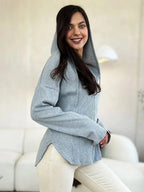 Culture Code Full Size Ribbed Zip Up Drawstring Hooded Jacket - Charmdeals