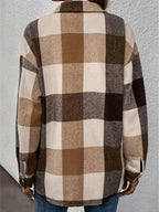 Curved Hem Plaid Collared Neck Shacket - Charmdeals