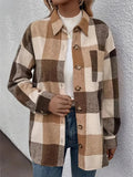 Curved Hem Plaid Collared Neck Shacket - Charmdeals