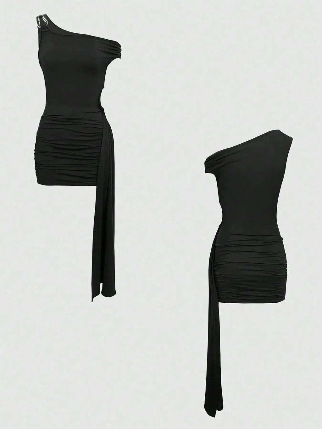 Cutout Asymmetrical Shoulder Mini Dress - Charmdeals