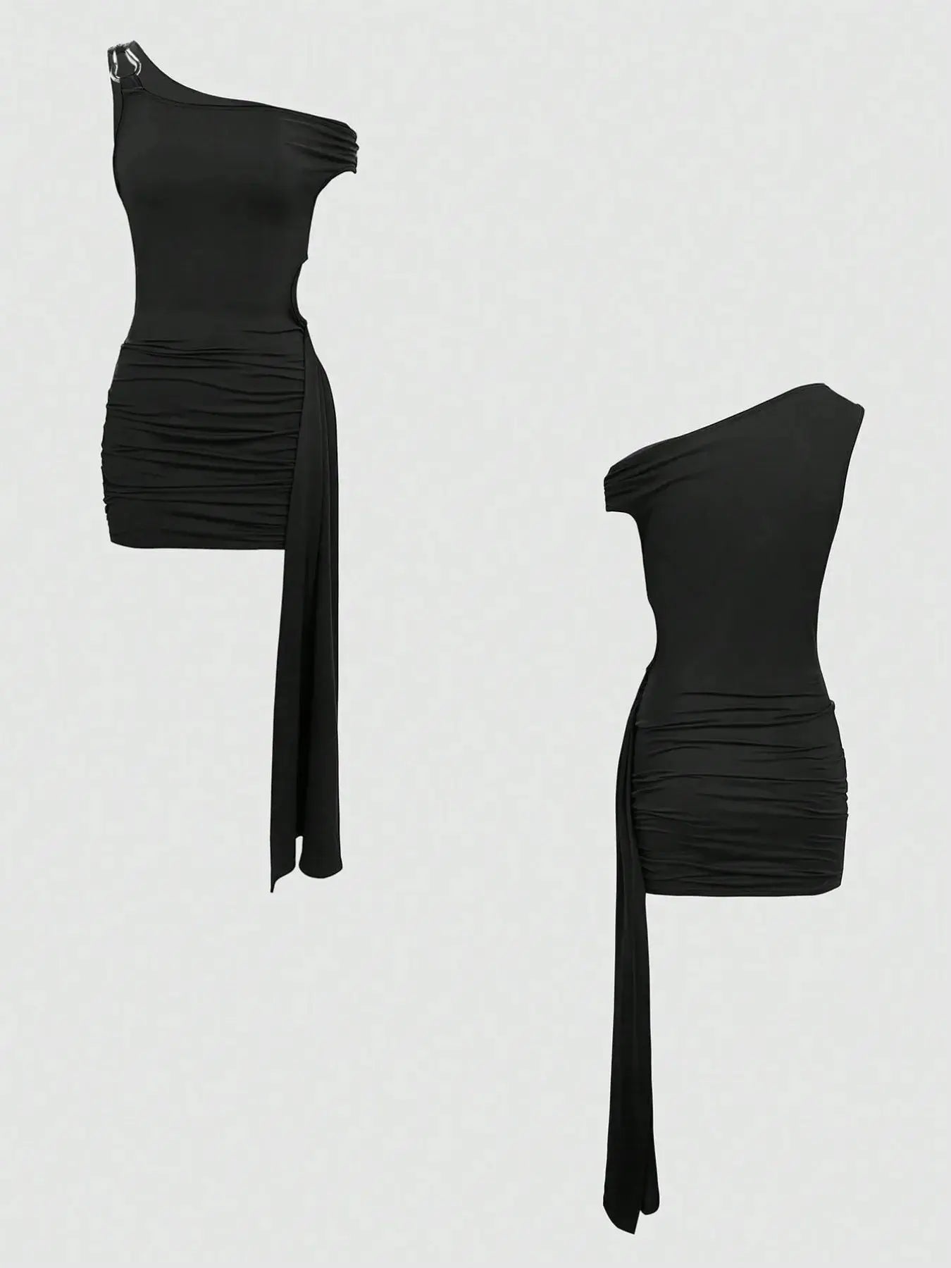 Cutout Asymmetrical Shoulder Mini Dress - Charmdeals