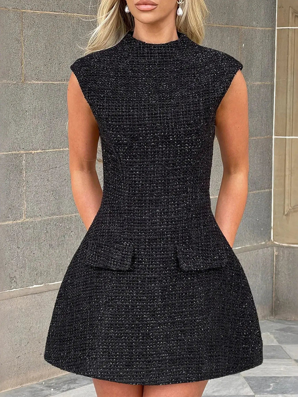 Cutout Back Round Neck Cap Sleeve Mini Dress - Charmdeals
