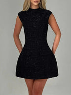 Cutout Back Round Neck Cap Sleeve Mini Dress - Charmdeals