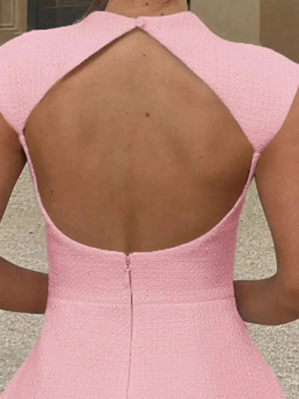 Cutout Back Round Neck Cap Sleeve Mini Dress - Charmdeals