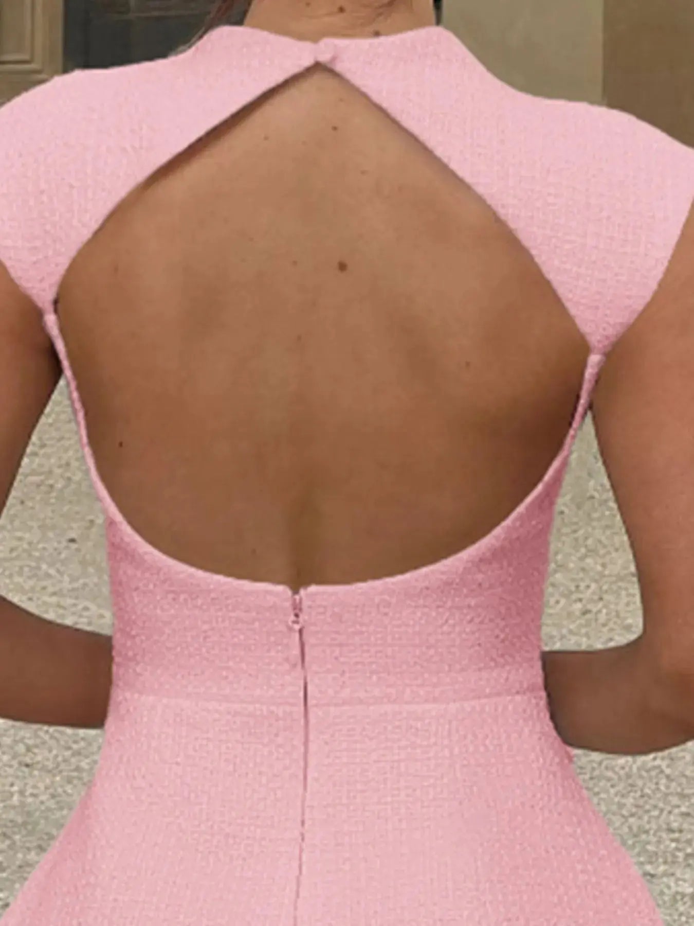Cutout Back Round Neck Cap Sleeve Mini Dress - Charmdeals