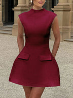 Cutout Back Round Neck Cap Sleeve Mini Dress - Charmdeals