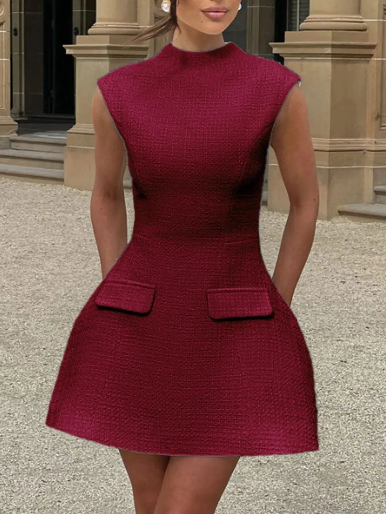 Cutout Back Round Neck Cap Sleeve Mini Dress - Charmdeals