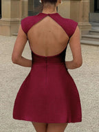 Cutout Back Round Neck Cap Sleeve Mini Dress - Charmdeals
