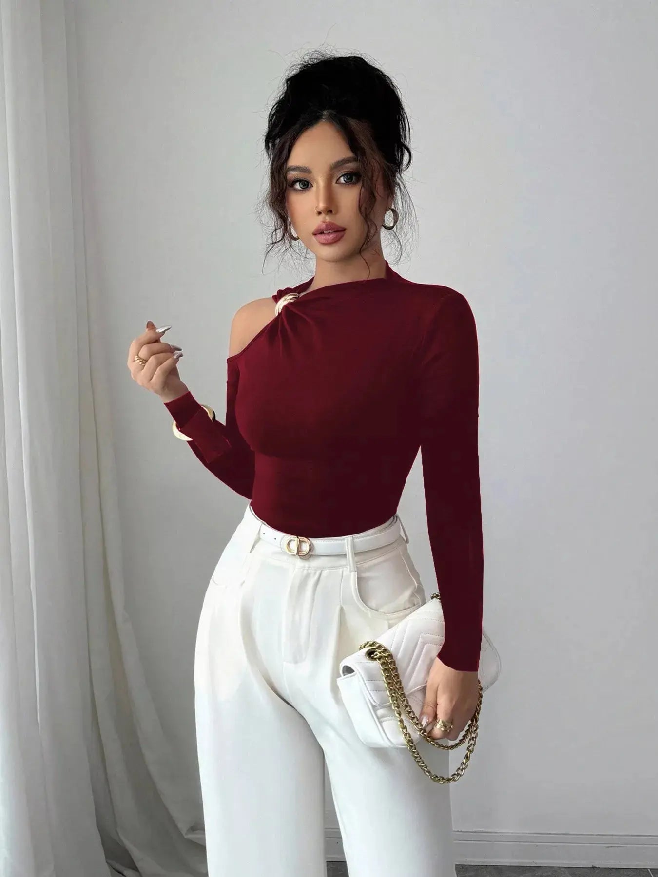 Cutout One - Shoulder Long Sleeve T-Shirt - Charmdeals