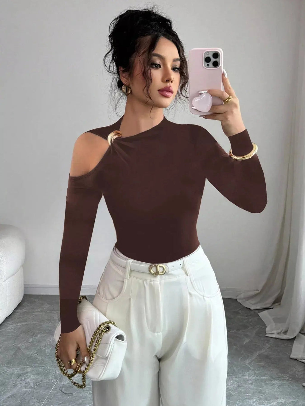 Cutout One - Shoulder Long Sleeve T-Shirt - Charmdeals