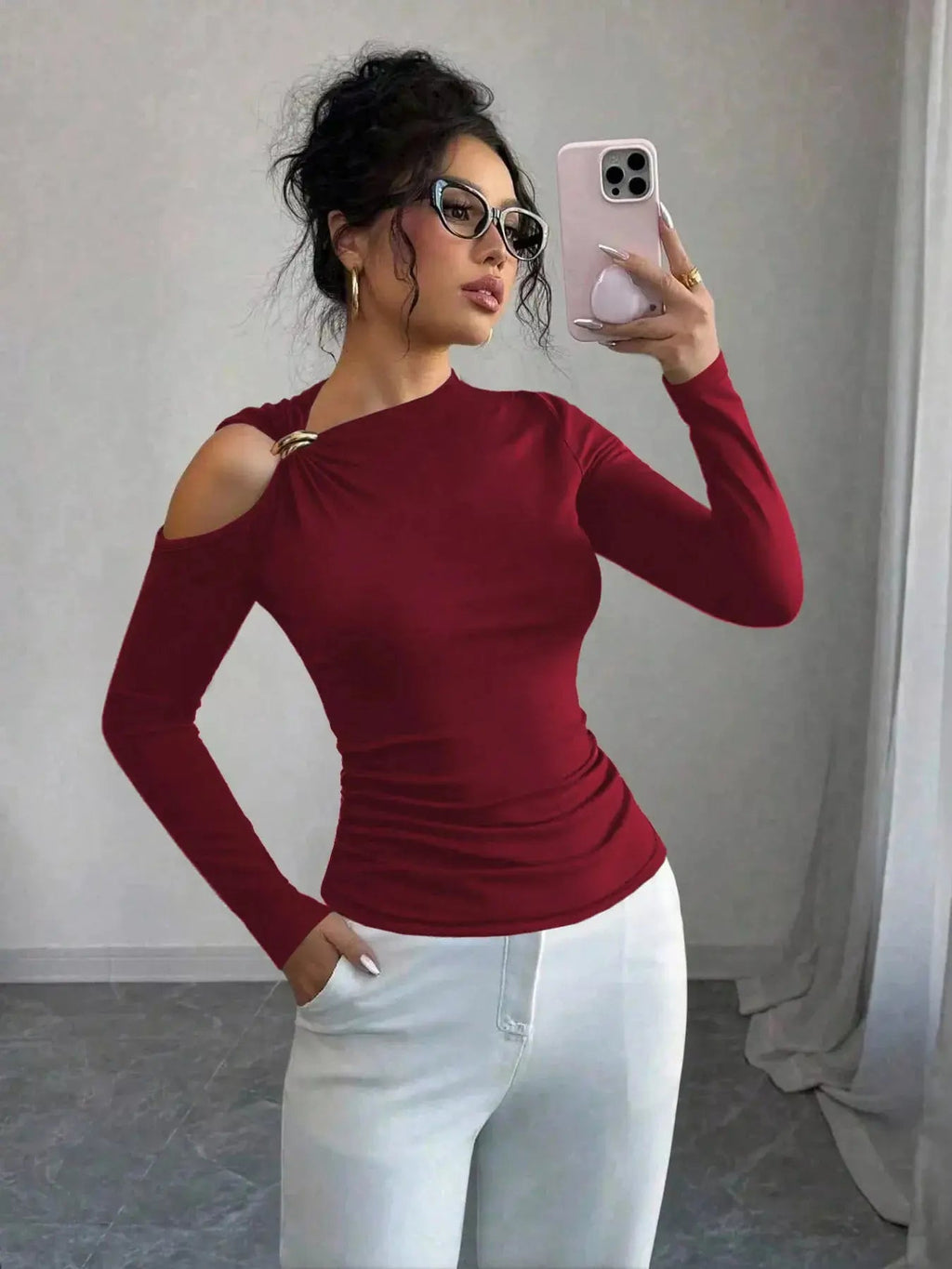 Cutout One - Shoulder Long Sleeve T-Shirt - Charmdeals