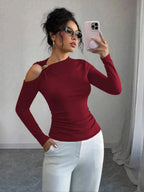 Cutout One - Shoulder Long Sleeve T-Shirt - Charmdeals