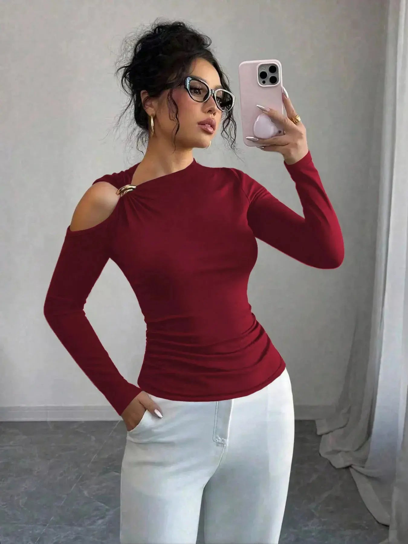 Cutout One - Shoulder Long Sleeve T-Shirt - Charmdeals