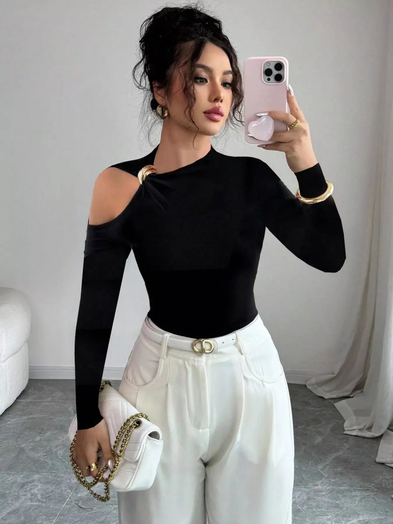 Cutout One - Shoulder Long Sleeve T-Shirt - Charmdeals