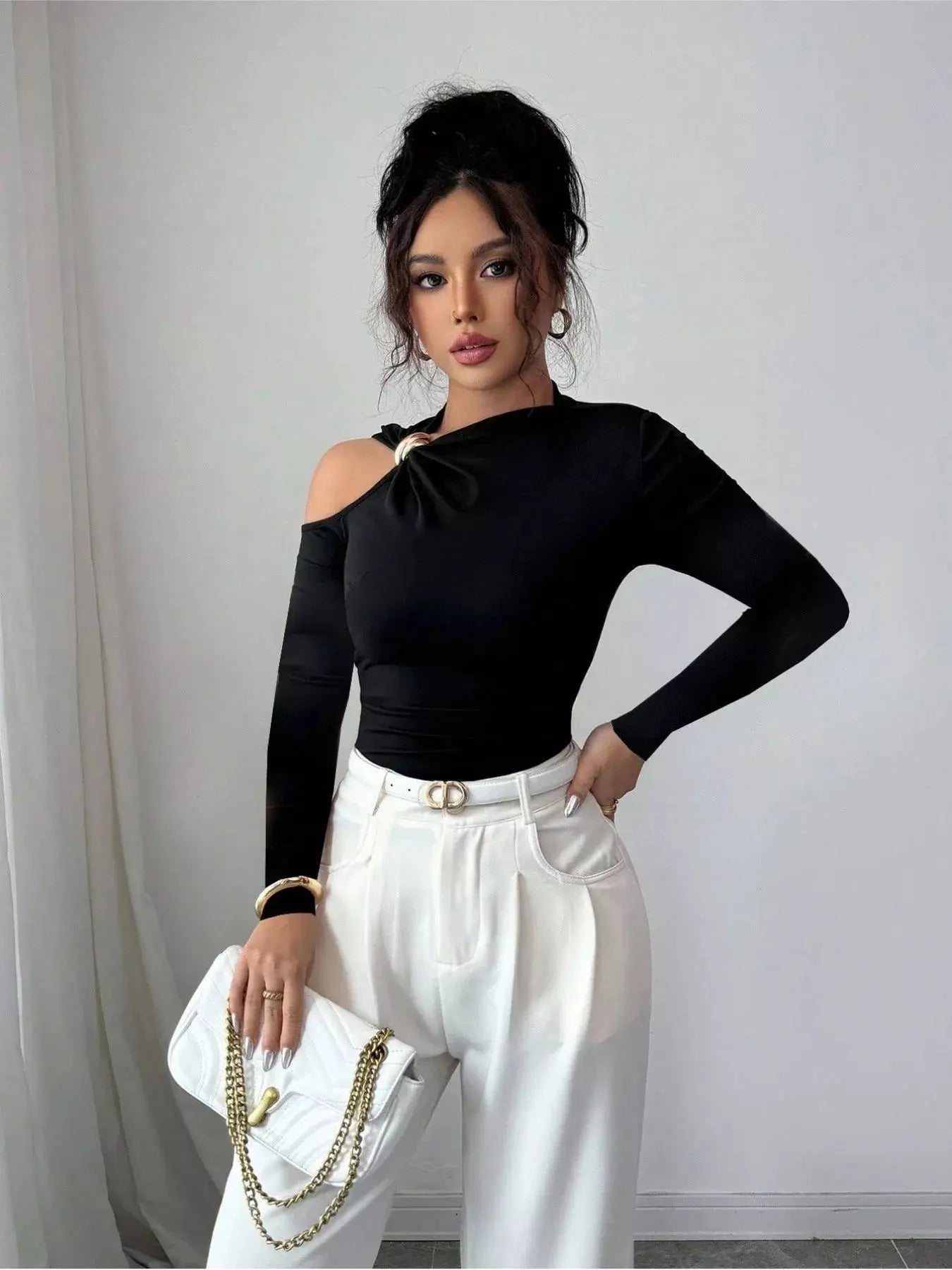 Cutout One - Shoulder Long Sleeve T-Shirt - Charmdeals