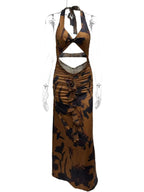 Cutout Printed Halter Neck Maxi Dress - Charmdeals
