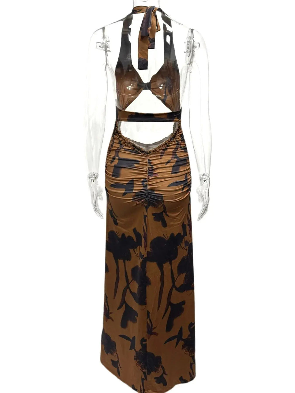 Cutout Printed Halter Neck Maxi Dress - Charmdeals