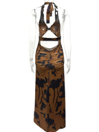 Cutout Printed Halter Neck Maxi Dress - Charmdeals
