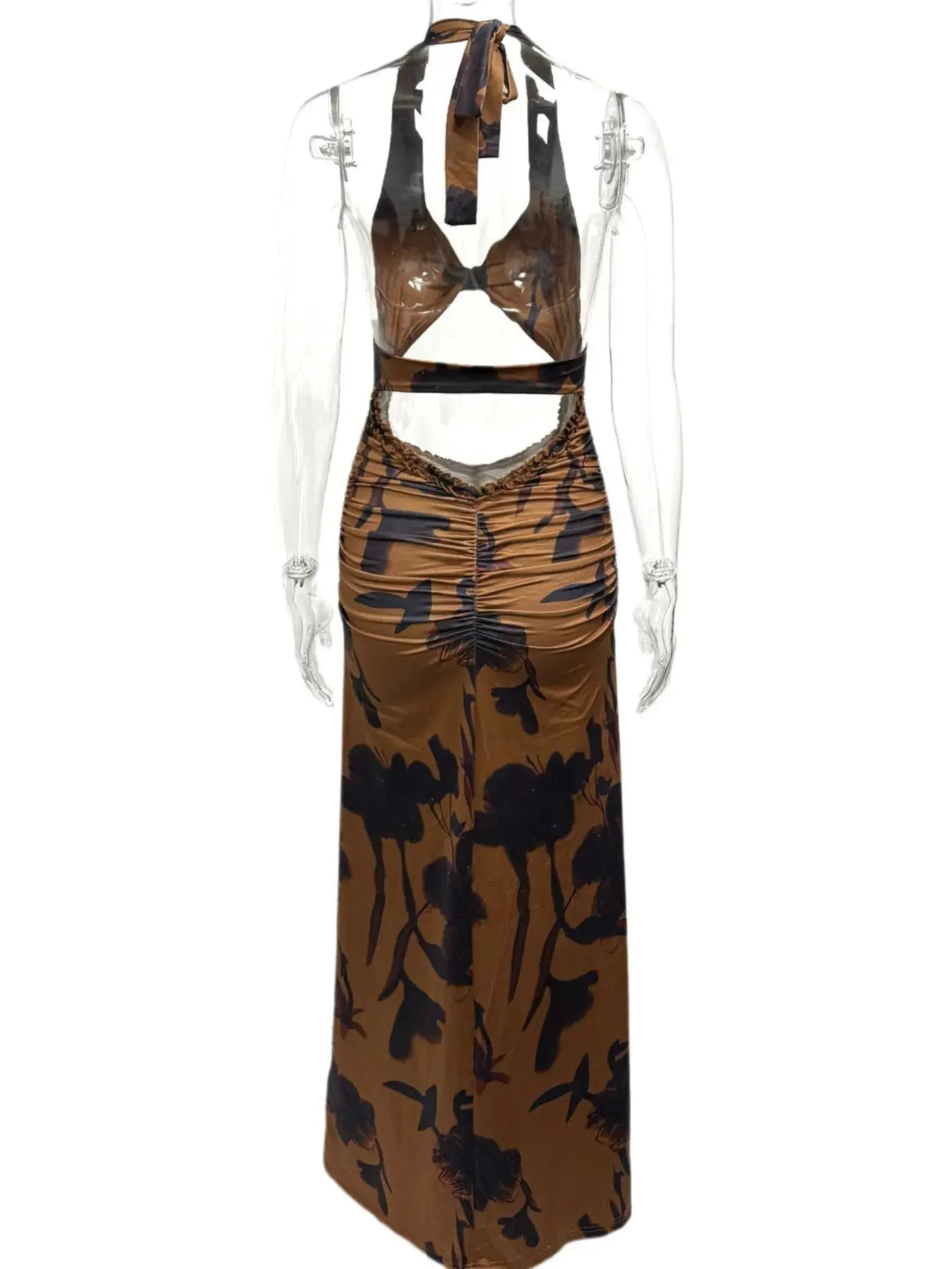 Cutout Printed Halter Neck Maxi Dress - Charmdeals