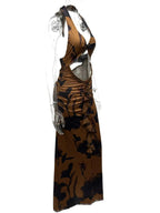Cutout Printed Halter Neck Maxi Dress - Charmdeals