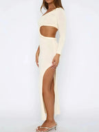 Cutout Slit One Shoulder Long Sleeve Sweater Dress - Charmdeals