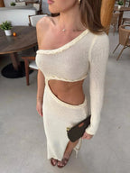 Cutout Slit One Shoulder Long Sleeve Sweater Dress - Charmdeals