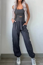 Cutout Square Neck Wide Strap Active Jumpsuit - Charmdeals
