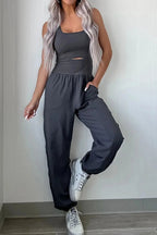 Cutout Square Neck Wide Strap Active Jumpsuit - Charmdeals