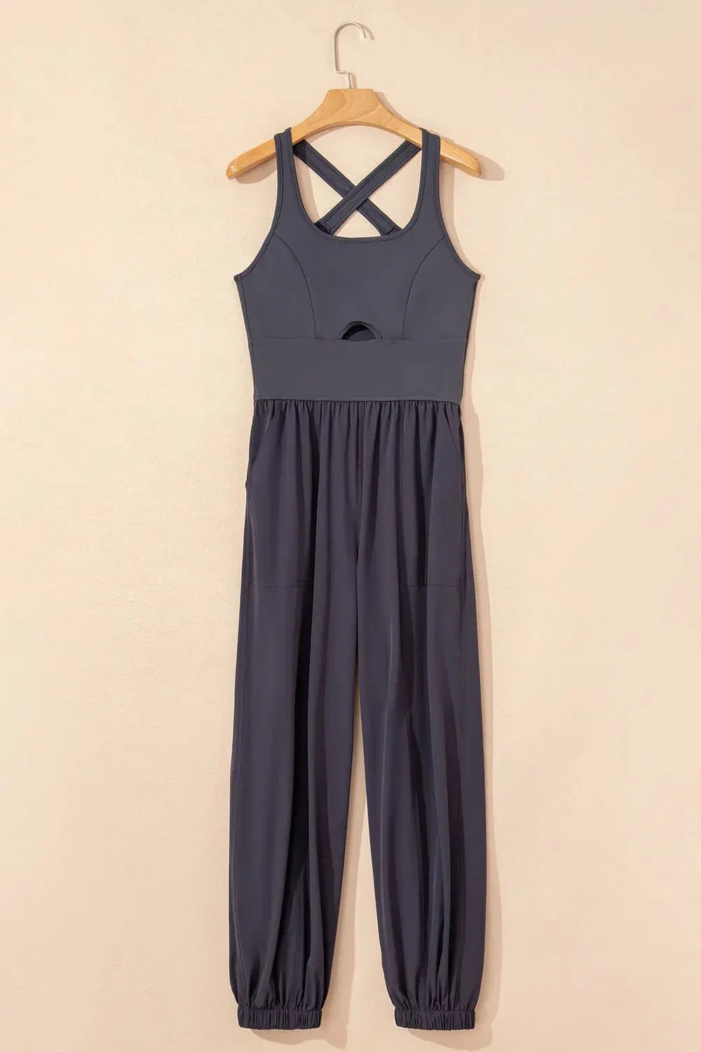 Cutout Square Neck Wide Strap Active Jumpsuit - Charmdeals