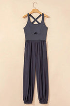 Cutout Square Neck Wide Strap Active Jumpsuit - Charmdeals