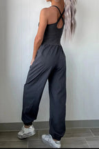 Cutout Square Neck Wide Strap Active Jumpsuit - Charmdeals