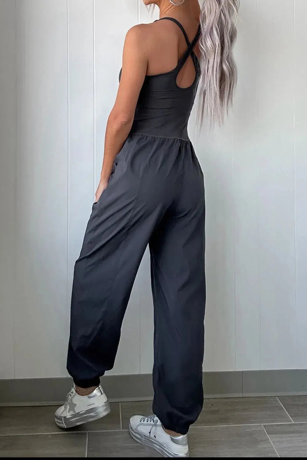 Cutout Square Neck Wide Strap Active Jumpsuit - Charmdeals